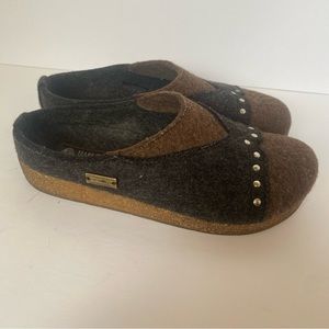 Haflinger Wool Backless Slide Clogs Shoes Charcoal/Tan Studs, Size 38 (7)